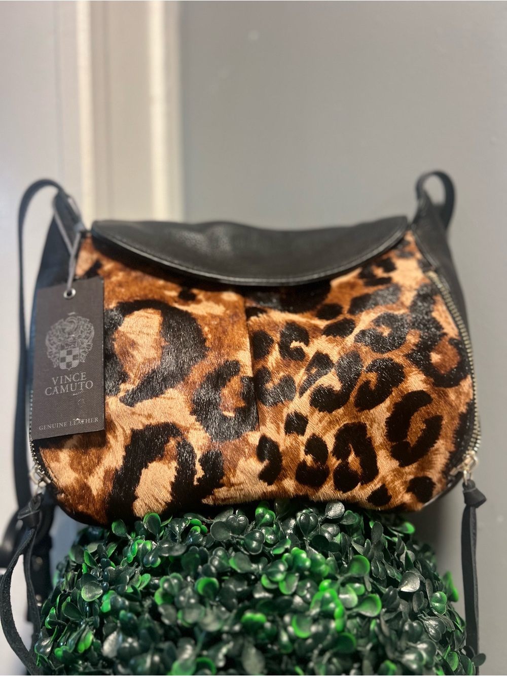 Vince Camuto Leopard Print Crossbody with Black Trim - Picture 6 of 16